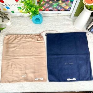 Prada Large Size drawstring Dust bag choose ONE tan silk or blue cloth